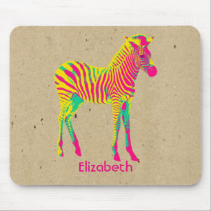Neon Zebra Baby Animal Psychedelic Funky Retro Mouse Pad
