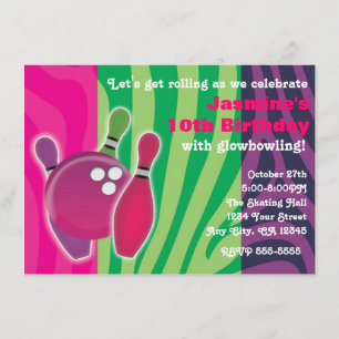 Neon Zebra Print Bowling Glow Bowl Party Invite