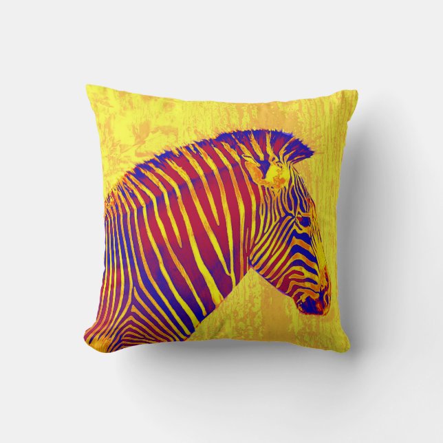 neon zebra- yellow, red throw pillow (Front)