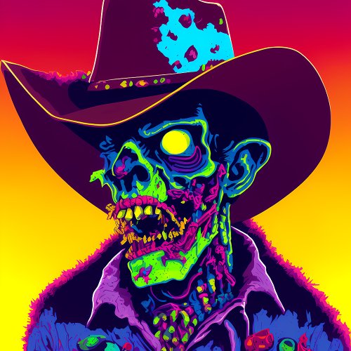 Neon Zombie Cowboy Square Sticker