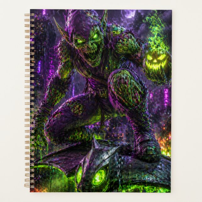 Neon Zombie Goblin Wall Art – Cyberpunk Horror Mut Planner (Front)