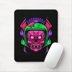 Neon Zombie Rider Skull Art Mouse Pad