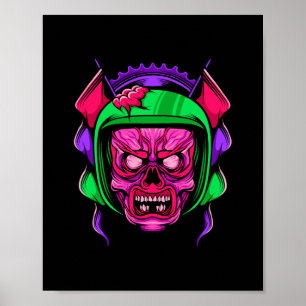 Neon Zombie Rider Skull Art Poster