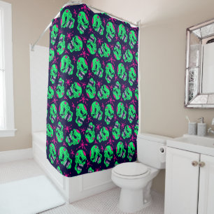 Neon Zombie Skulls Pattern Shower Curtain