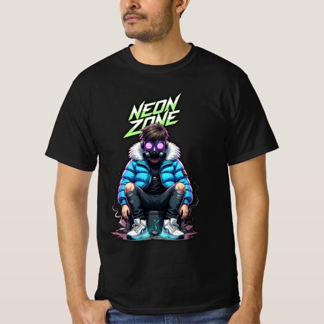 NEON ZONE – Cyberpunk Chill Crew Graphic T-Shirt (Front)