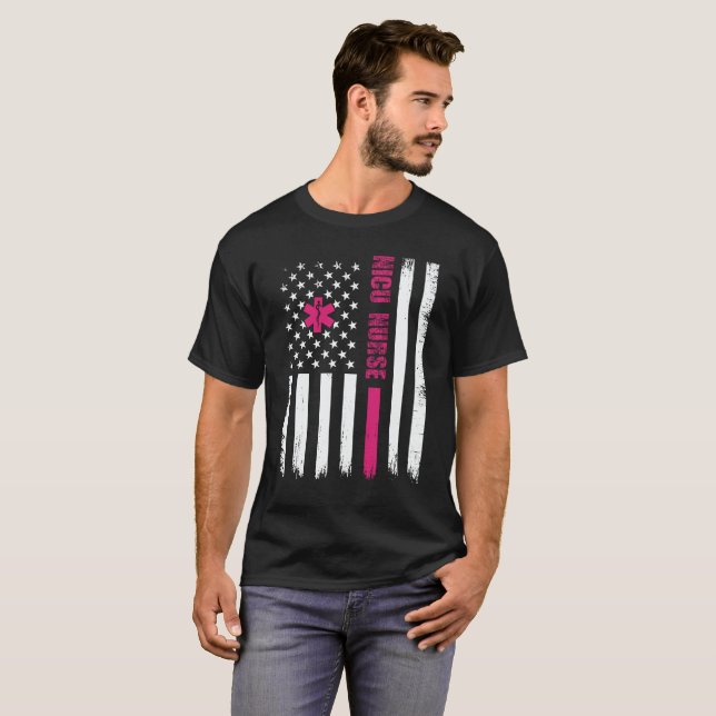 Neonatal NICU Nurse American Flag Typography T-Shirt (Front Full)