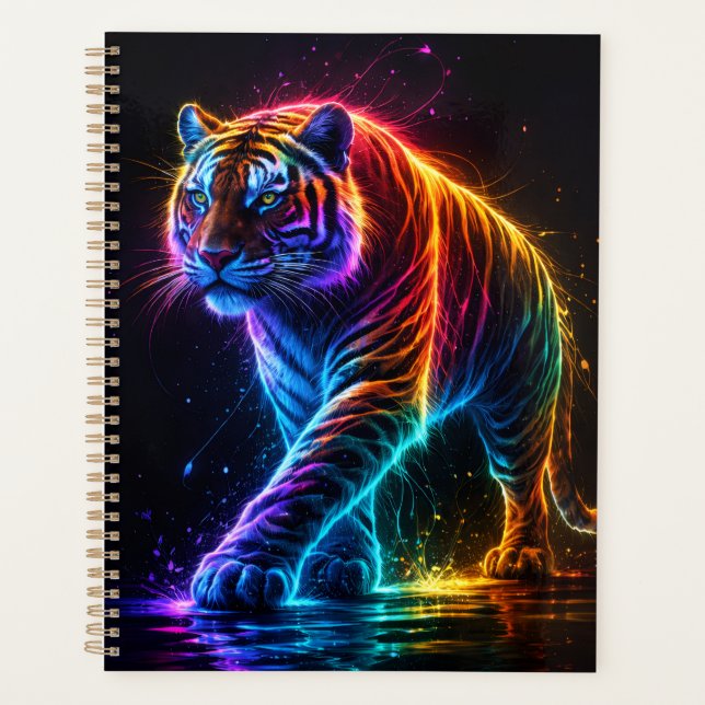 Neonfarbener Tiger Notizbuch Planner (Front)