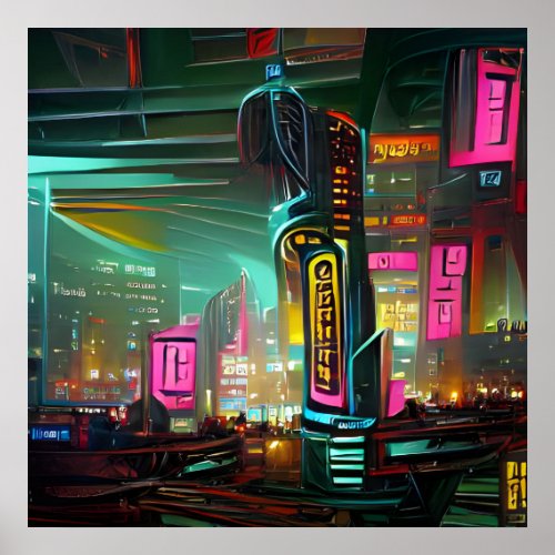 Neonoir Cyberpunk Abstract Neon Light City Poster