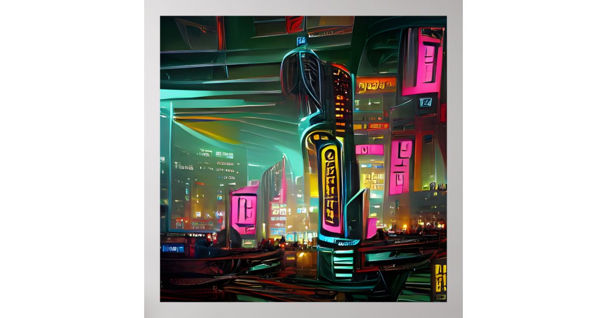 Neonoir Cyberpunk Abstract Neon Light City Poster | Zazzle