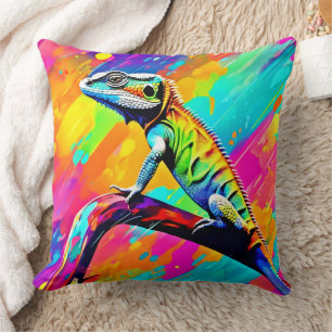 Neonscale Lizard Throw Pillow