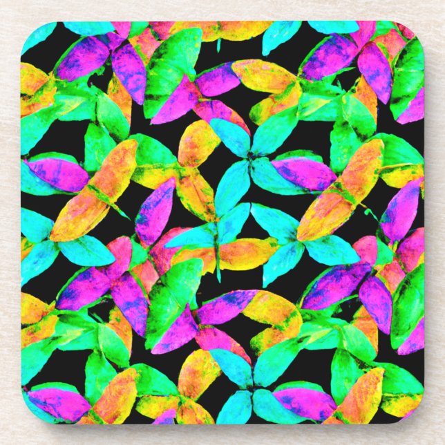 Neonscape Leaf Pattern Beverage Coaster (Front)