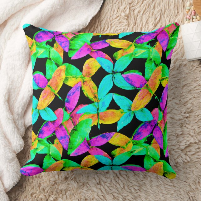 Neonscape Leaf Pattern Throw Pillow (Blanket)