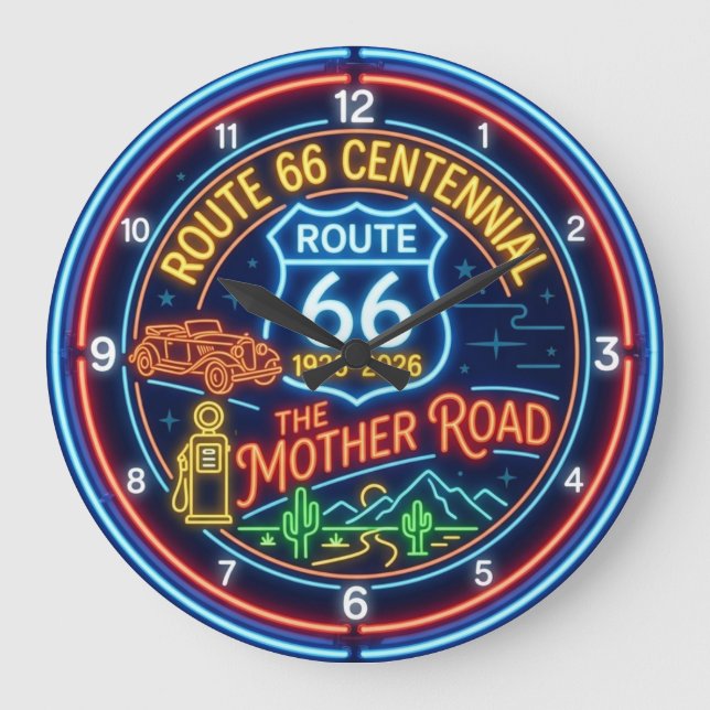 Neonstyle Mother Road Route 66 Centennial Large Clock (Front)