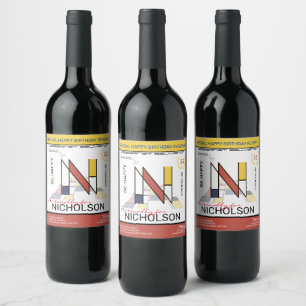 Neoplasticism Abstract Art Monogram. Letter N Wine Label