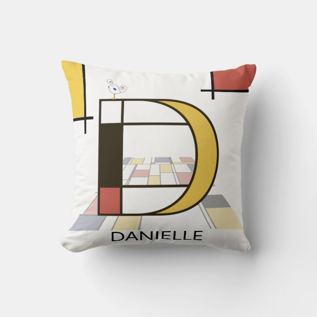 Neoplasticism Art Cool Monogram. Letter D Throw Pillow (Front)