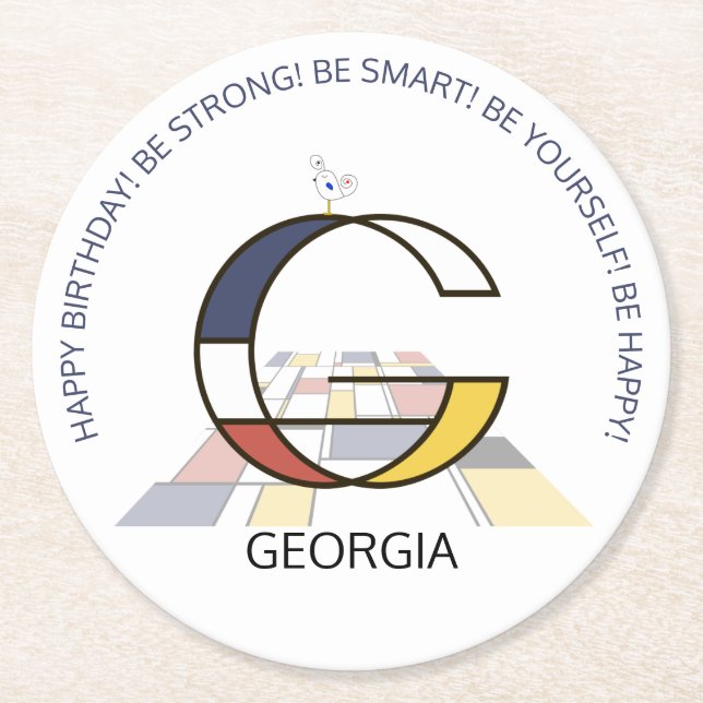 Neoplasticism Art Cool Monogram. Letter G Round Paper Coaster (Front)