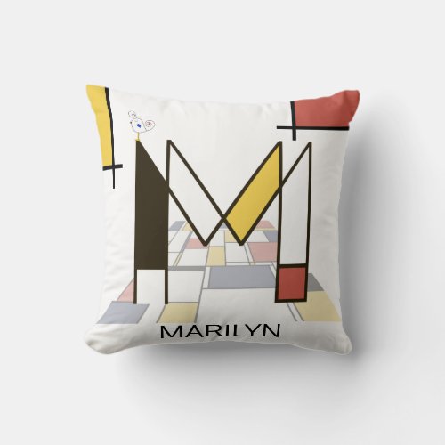 Neoplasticism Art Cool Monogram Letter M Throw Pillow