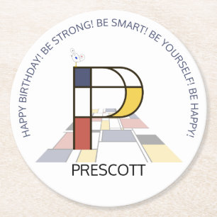 Neoplasticism Art Cool Monogram. Letter P Round Paper Coaster