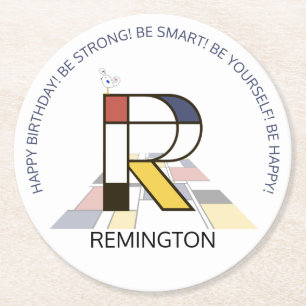 Neoplasticism Art Cool Monogram. Letter R Round Paper Coaster