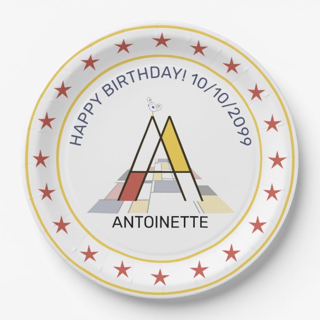 Neoplasticism Art Elegant Monogram. Letter A Paper Paper Plates (Front)