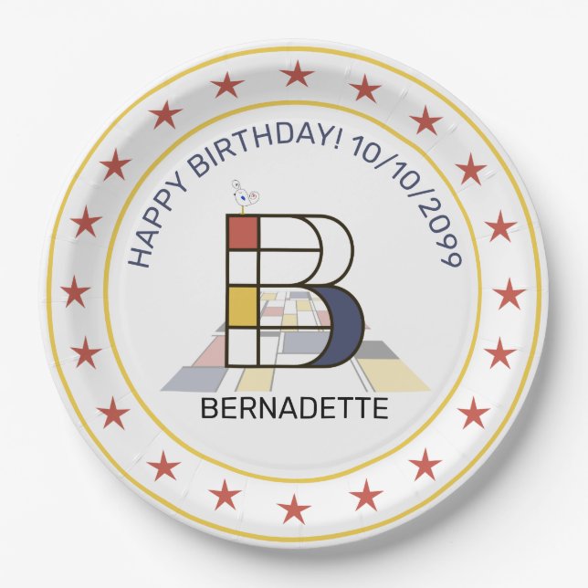 Neoplasticism Art Elegant Monogram. Letter B Paper Plates (Front)