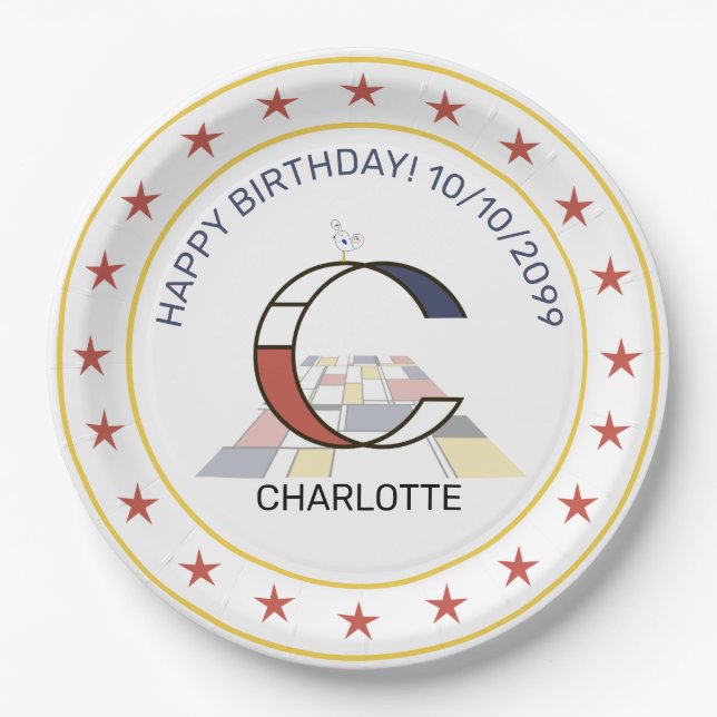 Neoplasticism Art Elegant Monogram. Letter C Paper Plates (Front)