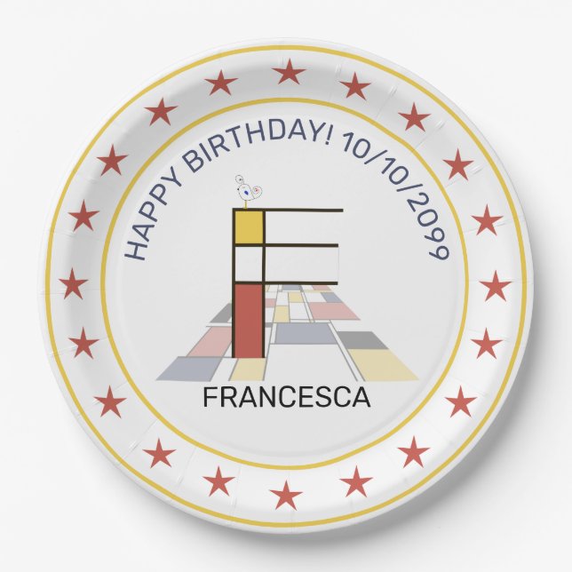 Neoplasticism Art Elegant Monogram. Letter F Paper Plates (Front)