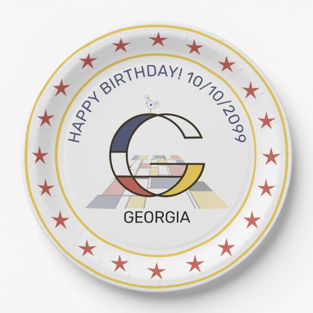 Neoplasticism Art Elegant Monogram. Letter G Paper Plates (Front)