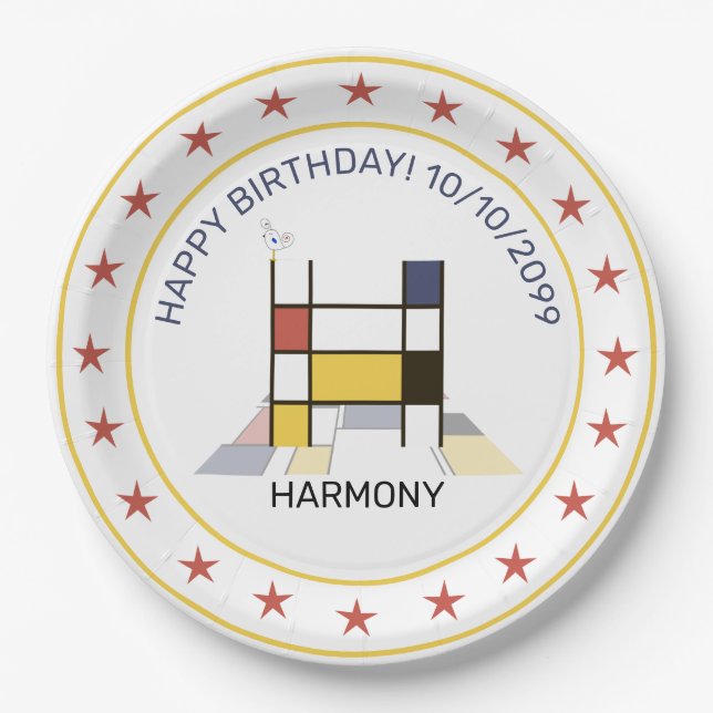 Neoplasticism Art Elegant Monogram. Letter H Paper Plates (Front)