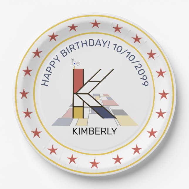 Neoplasticism Art Elegant Monogram. Letter K Paper Plates (Front)