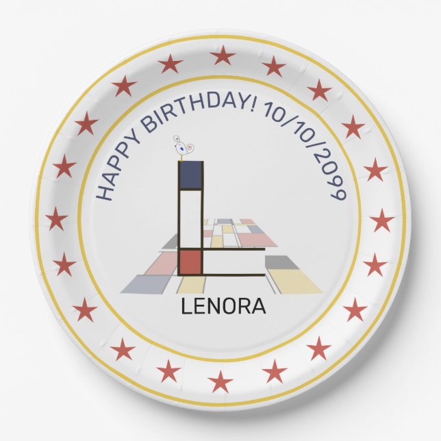 Neoplasticism Art Elegant Monogram. Letter L Paper Plates (Front)