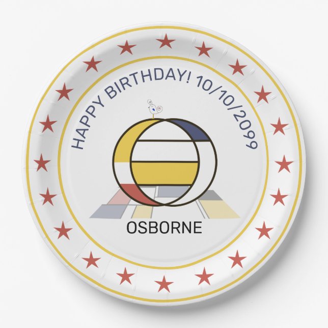 Neoplasticism Art Elegant Monogram. Letter O Paper Plates (Front)