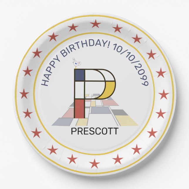 Neoplasticism Art Elegant Monogram. Letter P Paper Plates (Front)