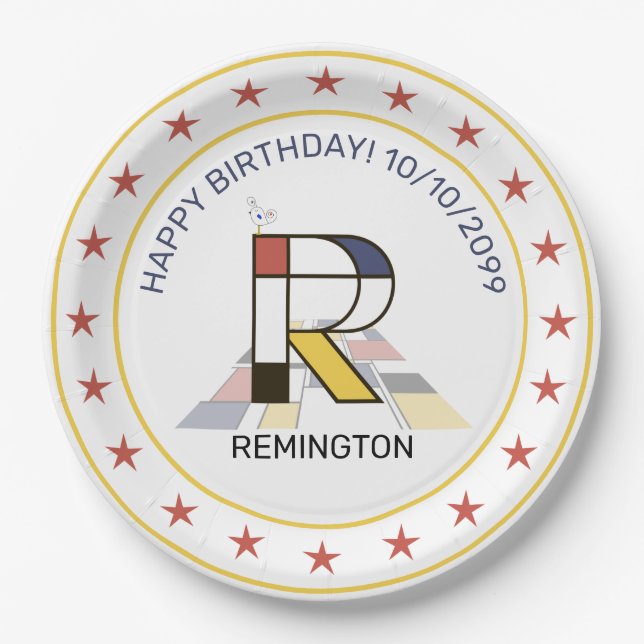 Neoplasticism Art Elegant Monogram. Letter R Paper Plates (Front)