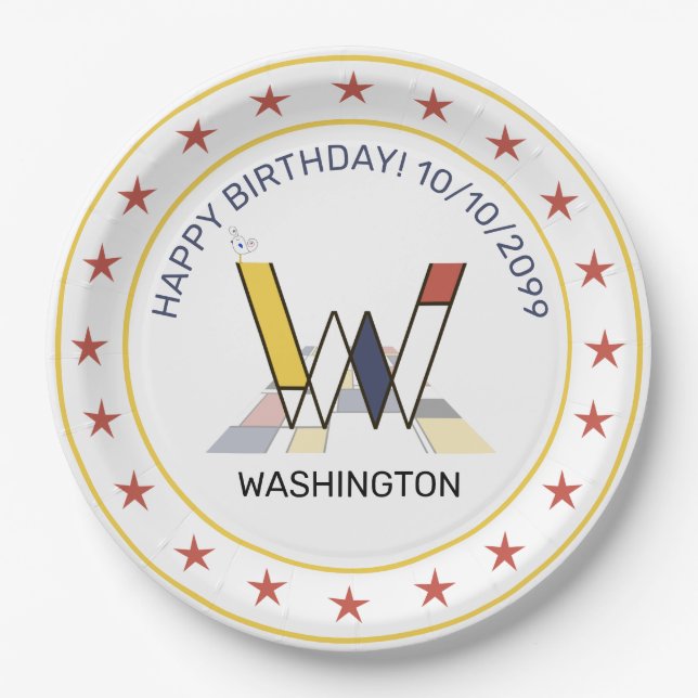 Neoplasticism Art Elegant Monogram. Letter W Paper Plates (Front)