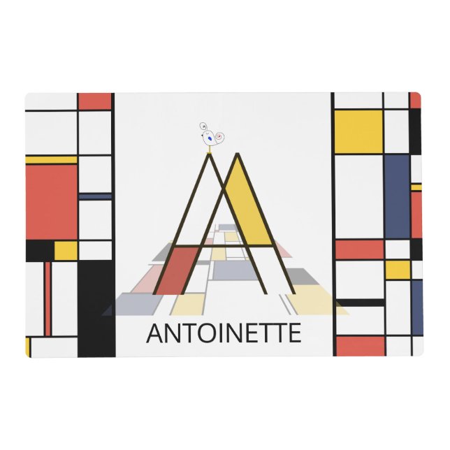 Neoplasticism Art Style Monogram. Letter A Placema Placemat (Front)