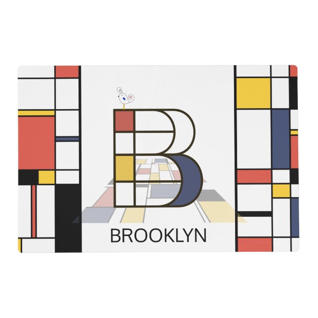Neoplasticism Art Style Monogram. Letter B Placemat (Back)
