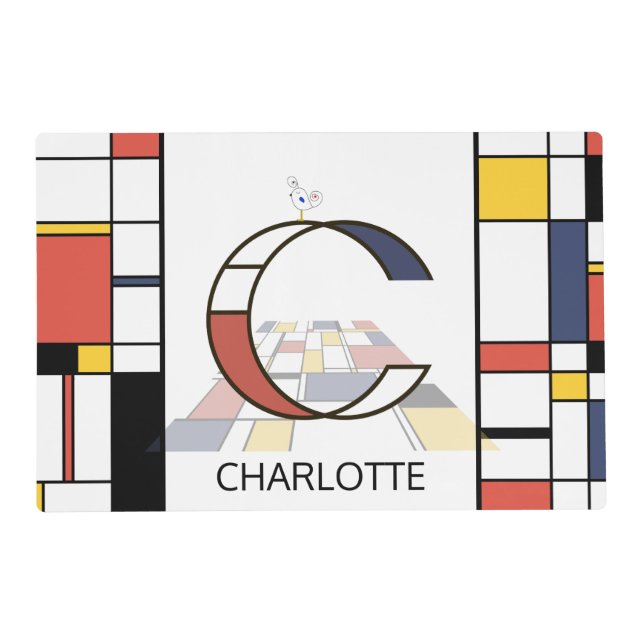 Neoplasticism Art Style Monogram. Letter C Placemat (Front)