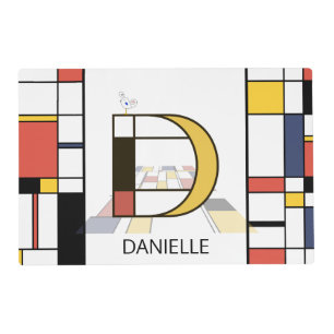 Neoplasticism Art Style Monogram. Letter D Placemat