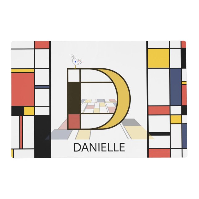 Neoplasticism Art Style Monogram. Letter D Placemat (Front)