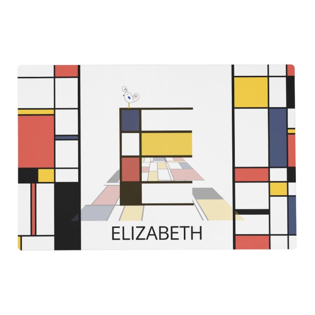 Neoplasticism Art Style Monogram. Letter E Placemat (Front)