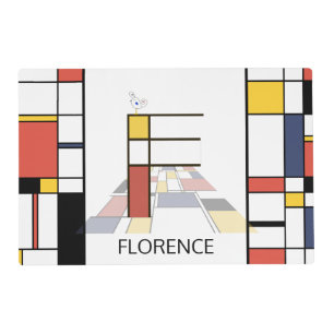 Neoplasticism Art Style Monogram. Letter F Placemat