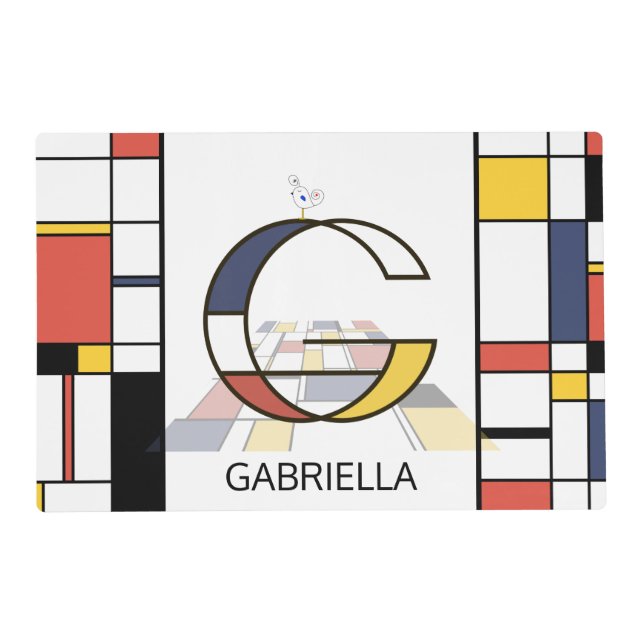 Neoplasticism Art Style Monogram. Letter G Placemat (Front)