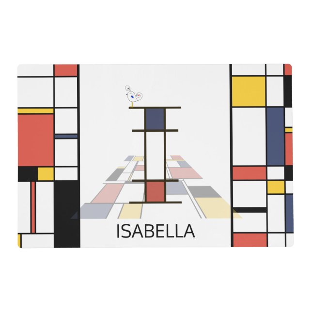 Neoplasticism Art Style Monogram. Letter I Placemat (Back)
