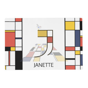 Neoplasticism Art Style Monogram. Letter J Placemat