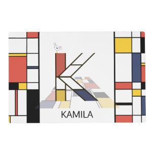 Neoplasticism Art Style Monogram. Letter K Placemat