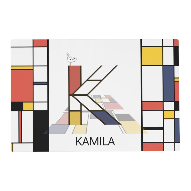 Neoplasticism Art Style Monogram. Letter K Placemat (Front)