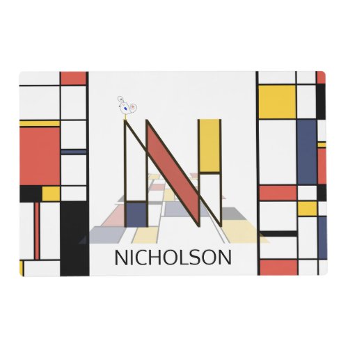 Neoplasticism Art Style Monogram Letter N Placemat