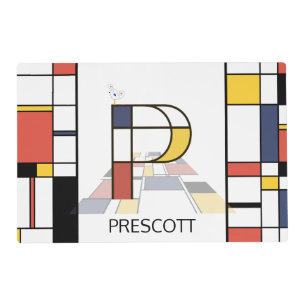 Neoplasticism Art Style Monogram. Letter P Placemat