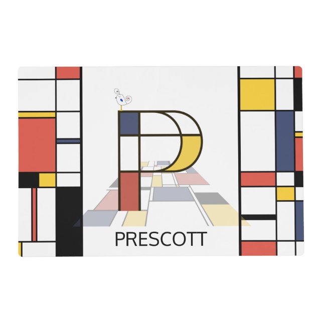 Neoplasticism Art Style Monogram. Letter P Placemat (Front)